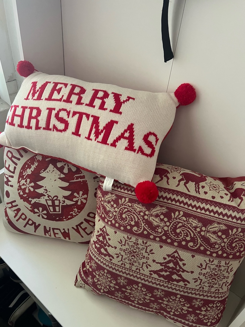 Festive Red & White 'Merry Christmas' Holiday Throw Pillow